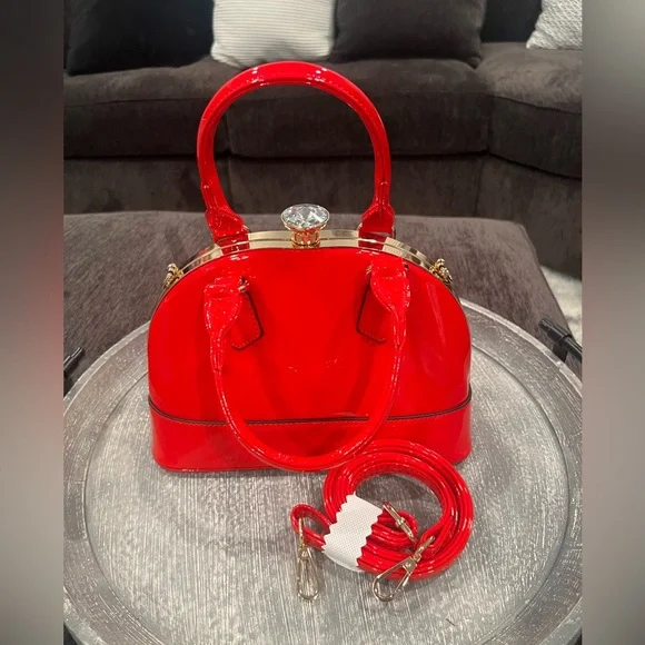 Women red fancy shoulder bag/10x7x5in - Picture 3 of 10
